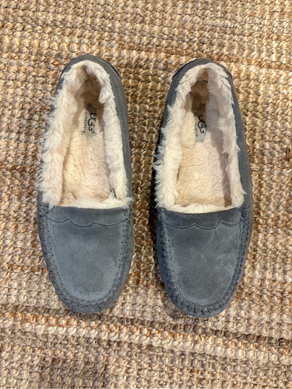 UGG Women's Gray Suede Shearling-Lined Moccasin Slippers
